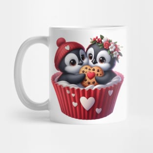 Valentine Penguin Couple In A Cupcake Mug